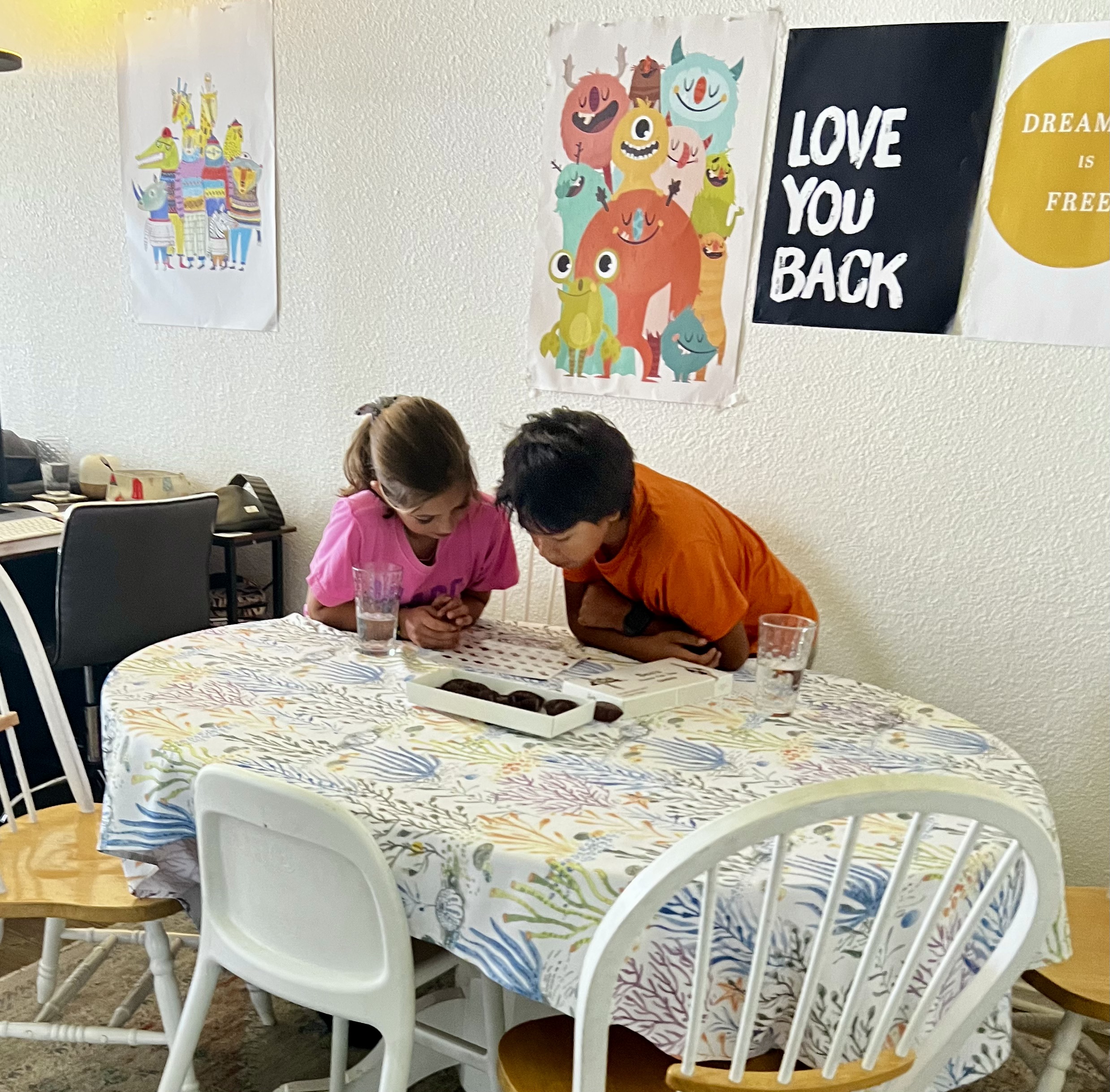 Img: people, person, cup, chair, child, female, girl, desk, handbag, tabletop