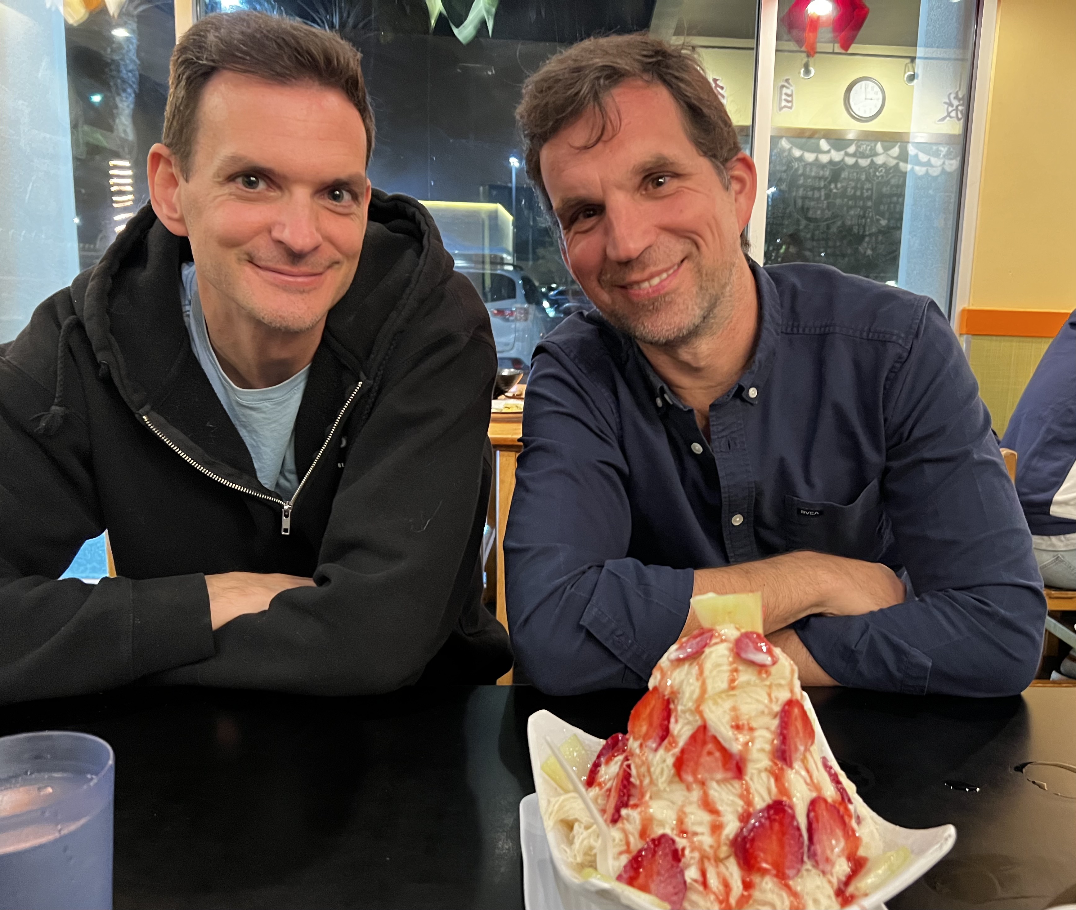 Img: cup, adult, male, man, person, coat, meal, jacket, portrait, ice cream