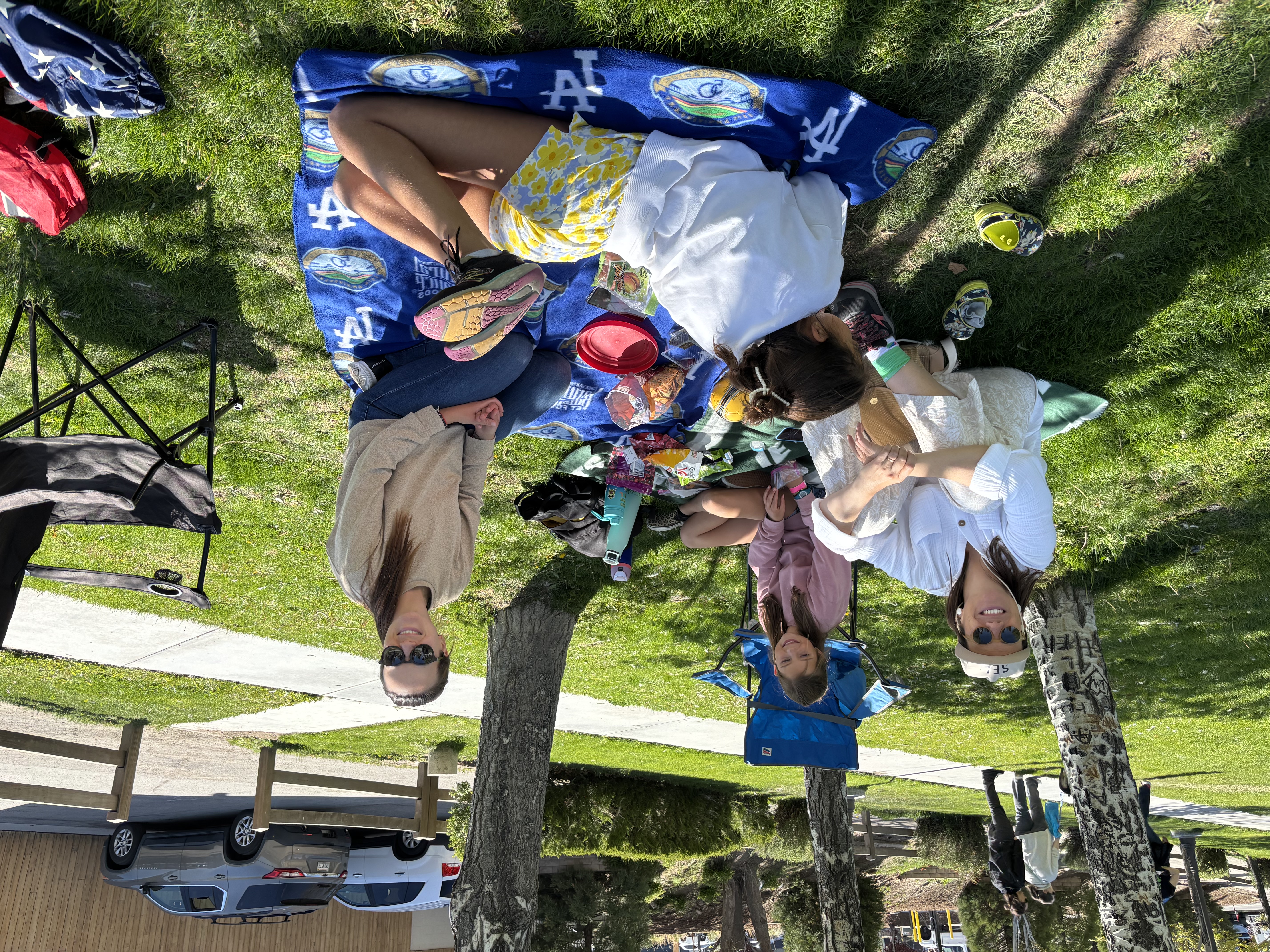 Img: grass, chair, shoe, hat, car, person, adult, female, woman, people