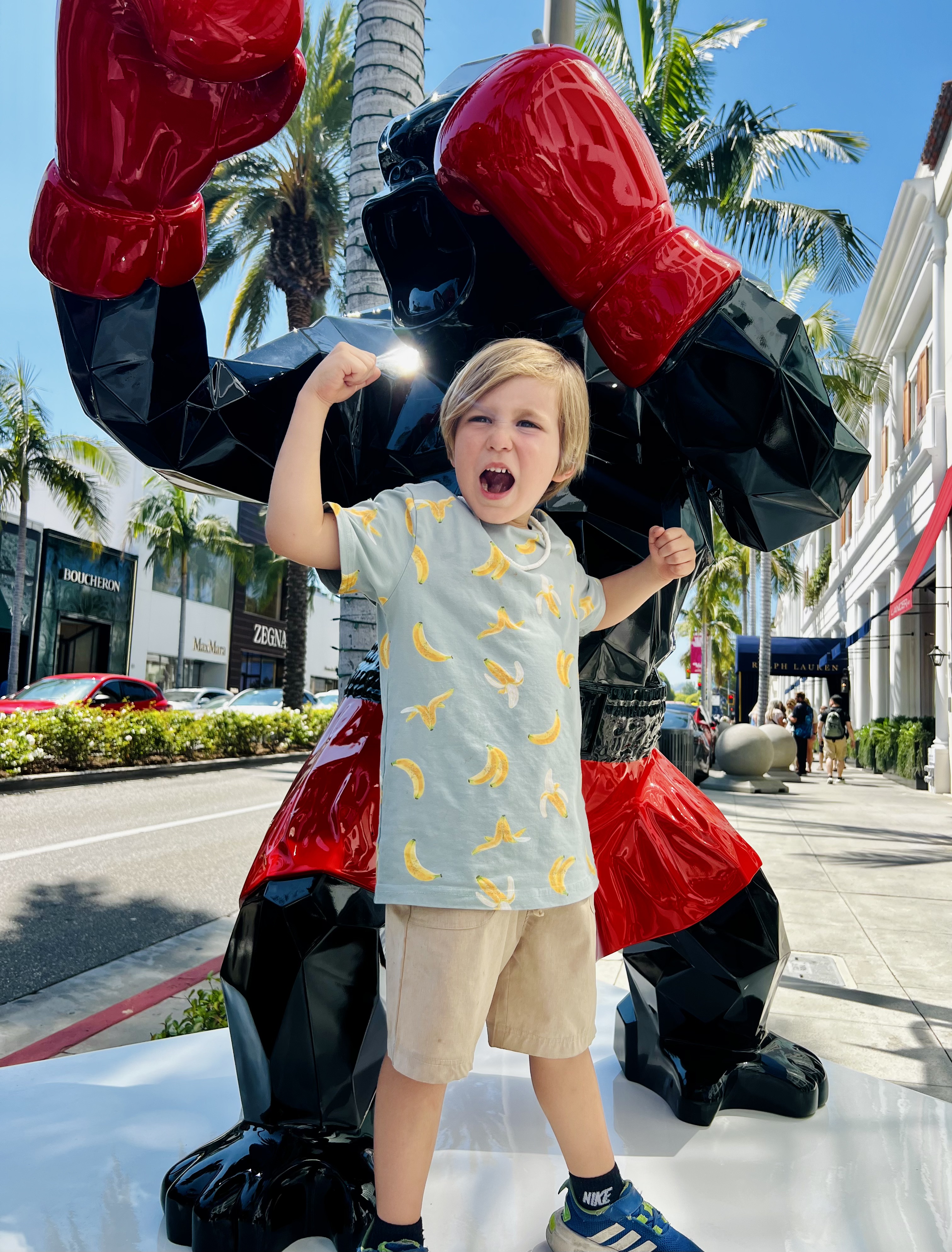 Img: potted plant, city, street, urban, person, portrait, palm tree, shelter, shoe, car