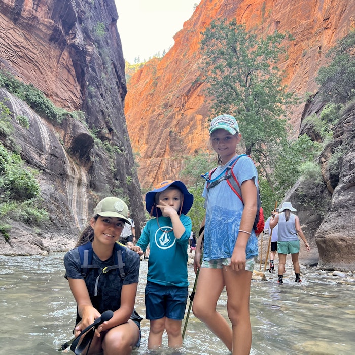 Img: canyon, mountain, nature, outdoors, valley, hiking, person, rock, hat, shorts