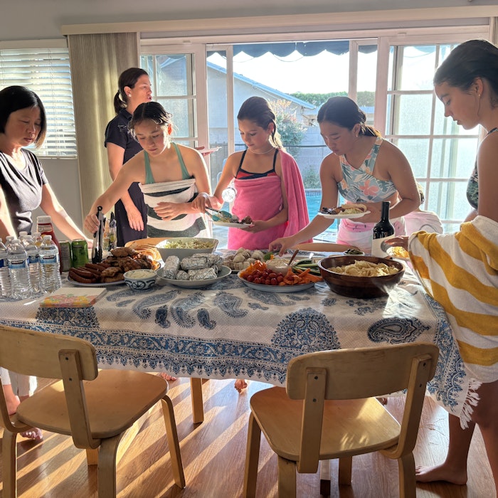 Img: dining room, dining table, table, chair, adult, female, person, woman, brunch, people