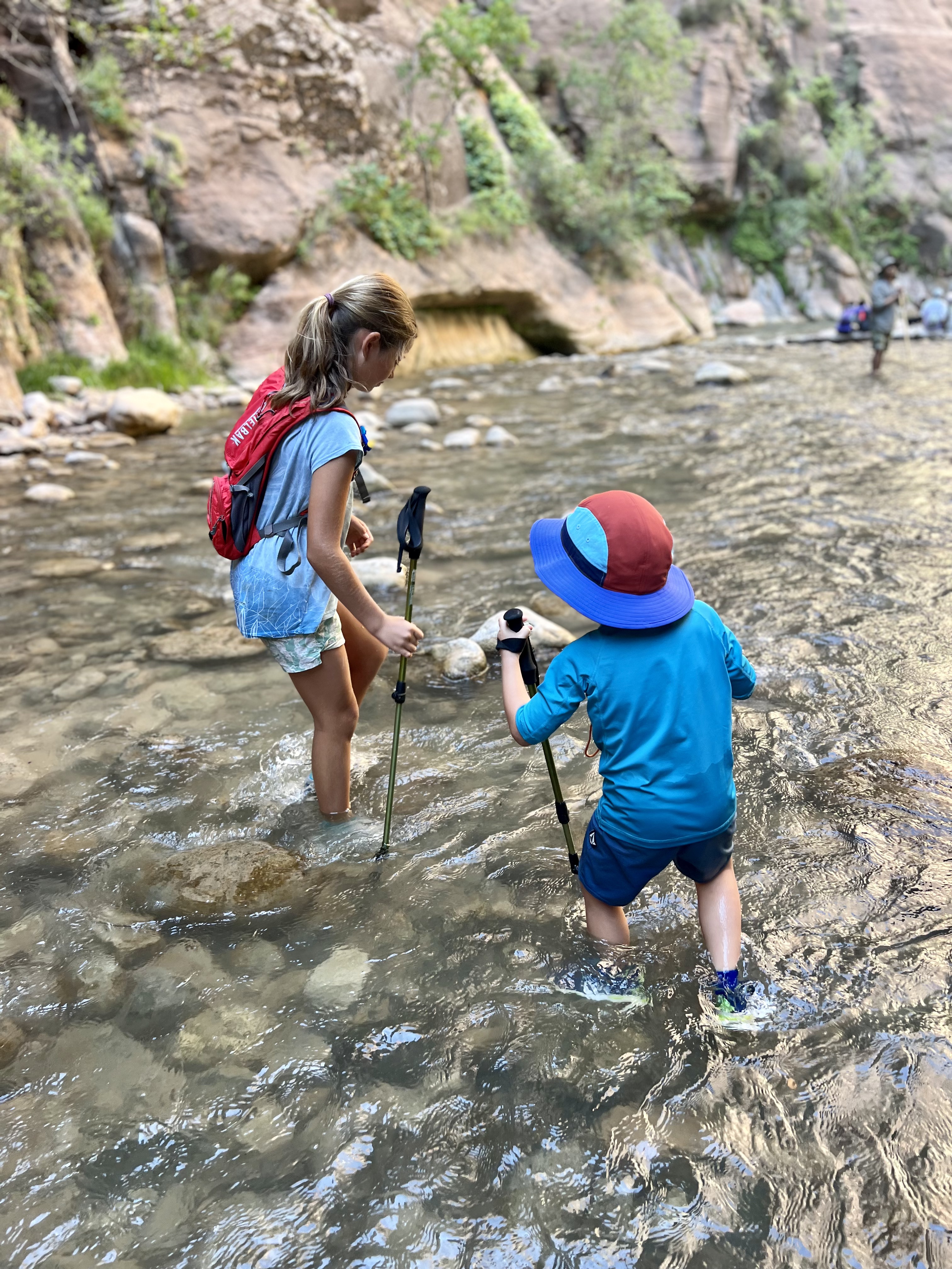 Img: photography, hiking, person, rock, child, female, girl, hat, boy, male