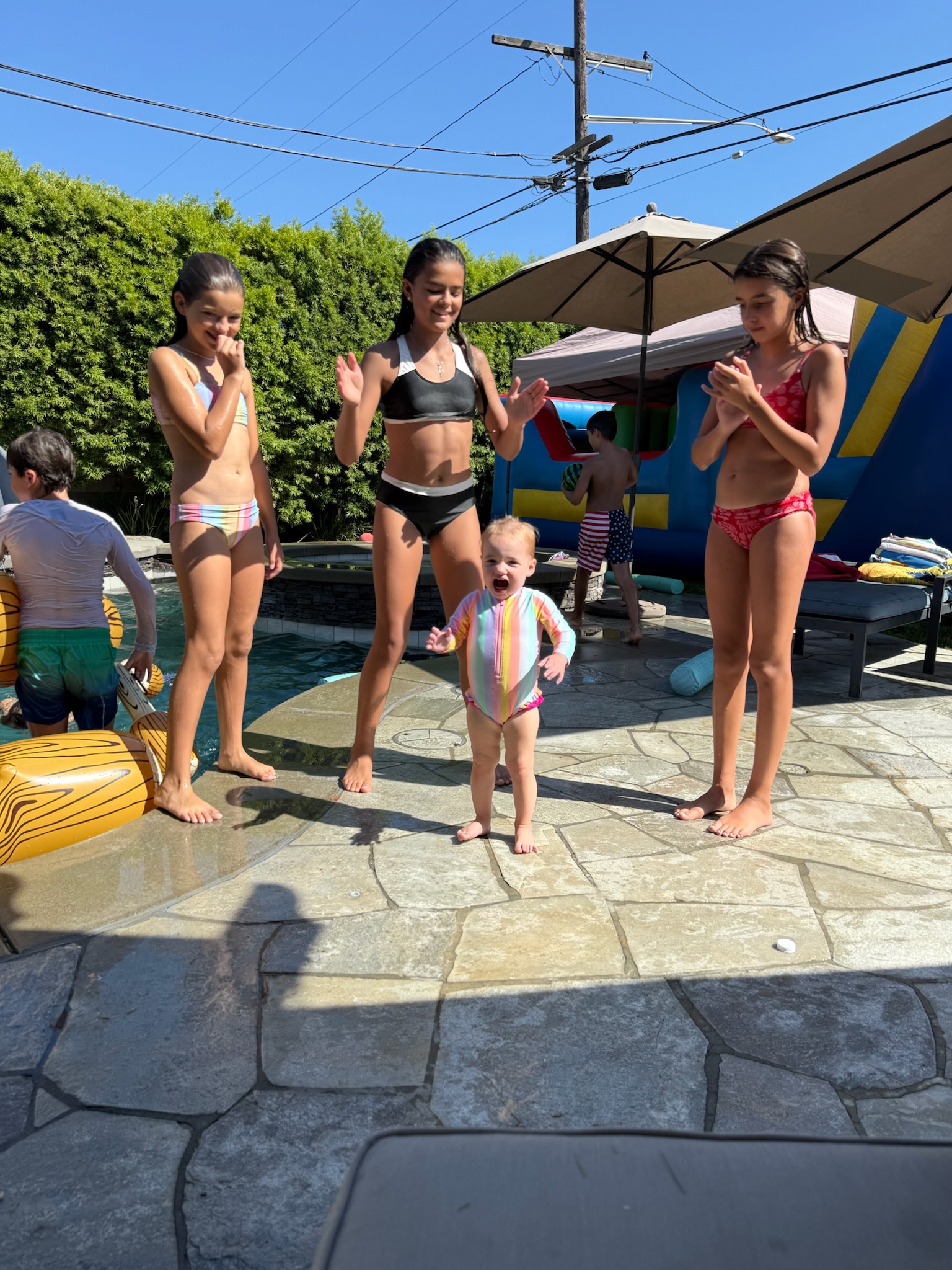 Img: swimwear, people, person, summer, baby, flagstone, path, adult, male, man