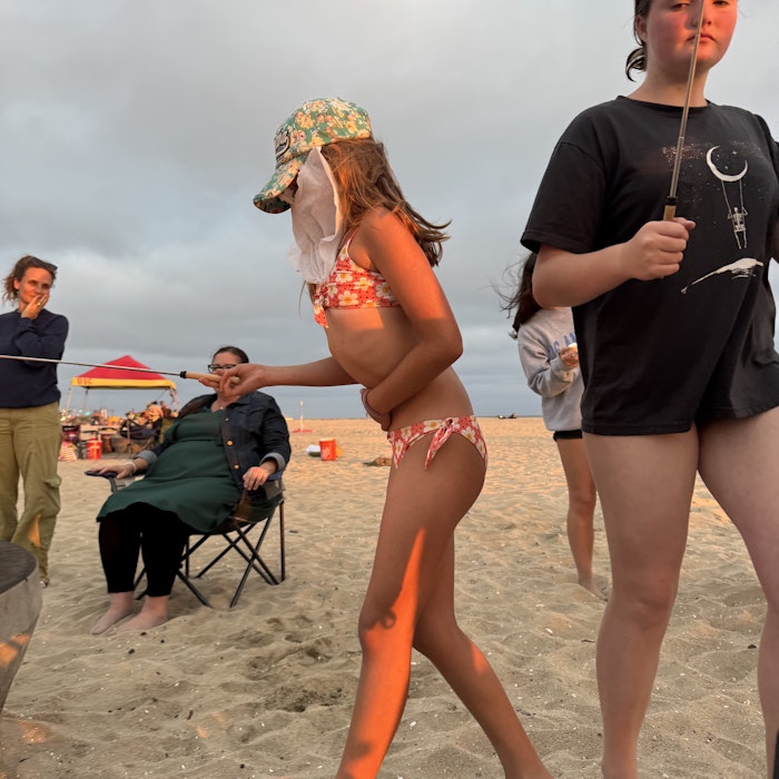 Img: adult, female, person, woman, swimwear, male, man, hat, chair, beachwear