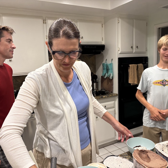 Img: boy, male, person, teen, adult, female, woman, glasses, people, stirring food