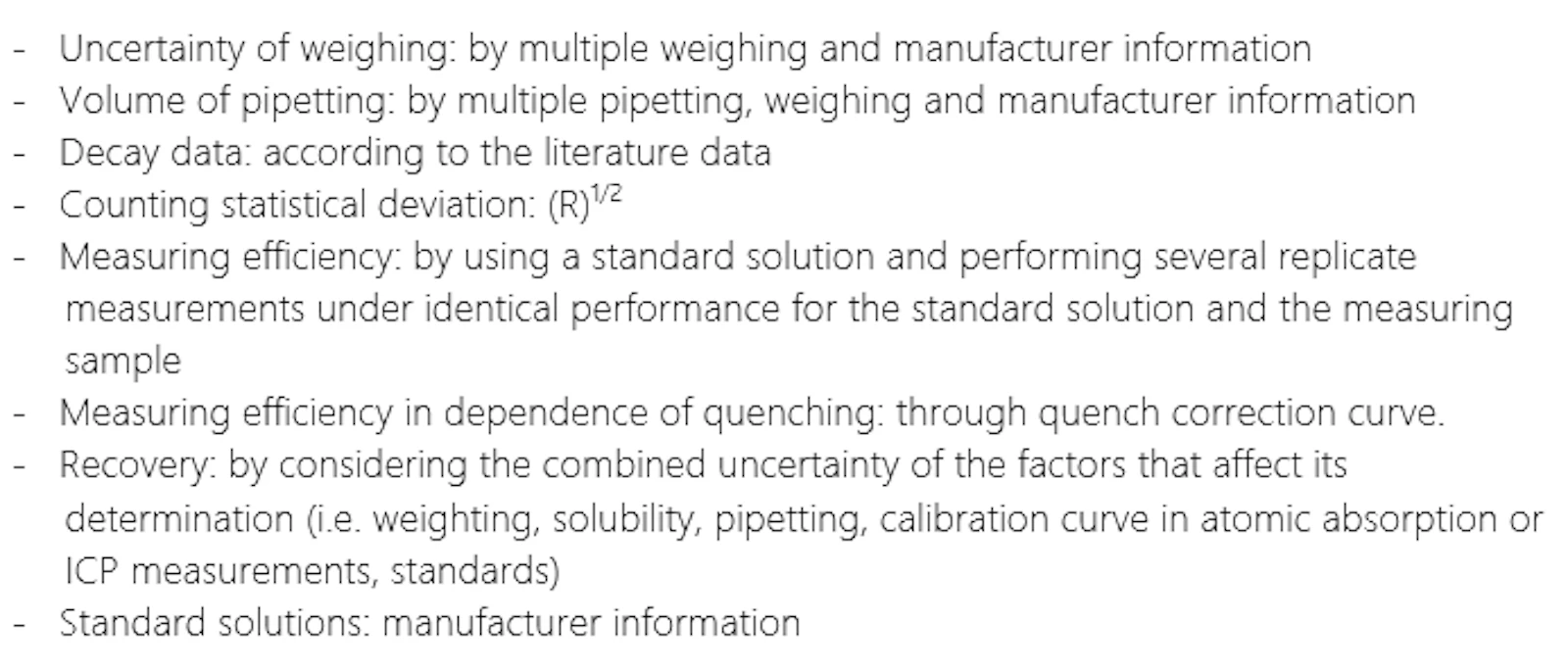 Single components of the standard uncertainty have been quantified in LS Spectrometry