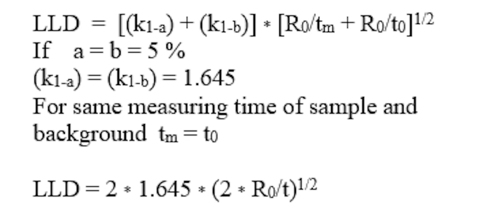 Calculation of Lower Limit of Detection (LLD)