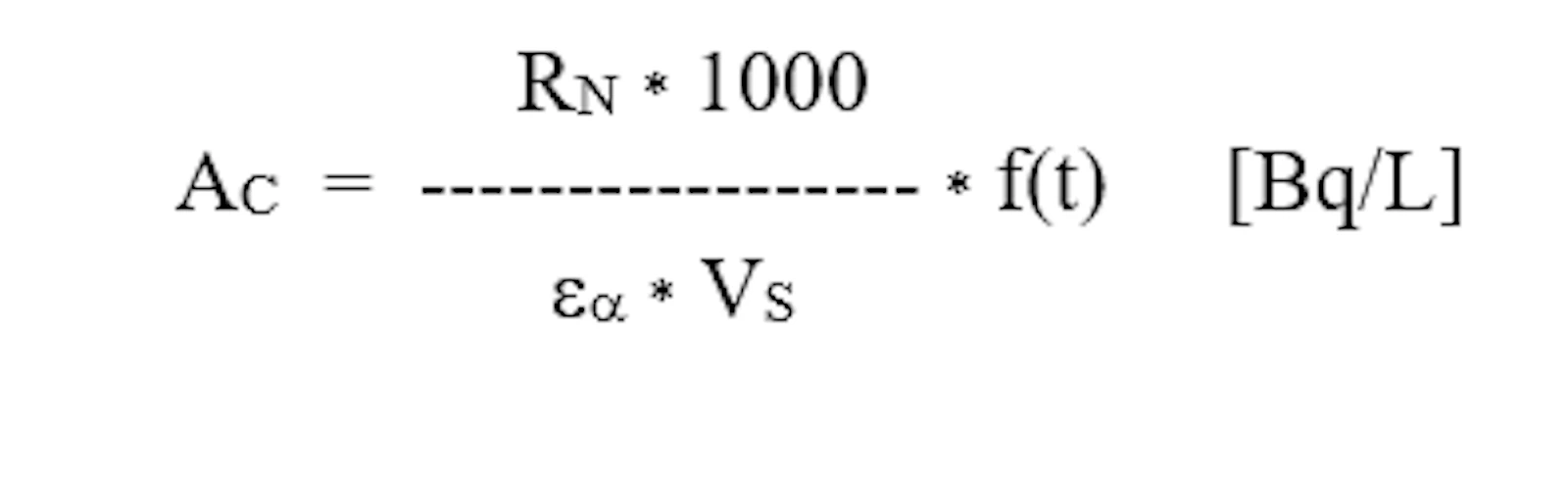 Fomula for calculating the activity concentration AC of 222Rn