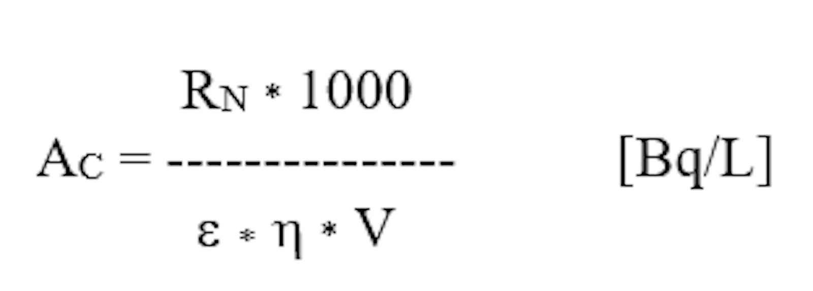 Formula for calculating the activity of 210Pb.