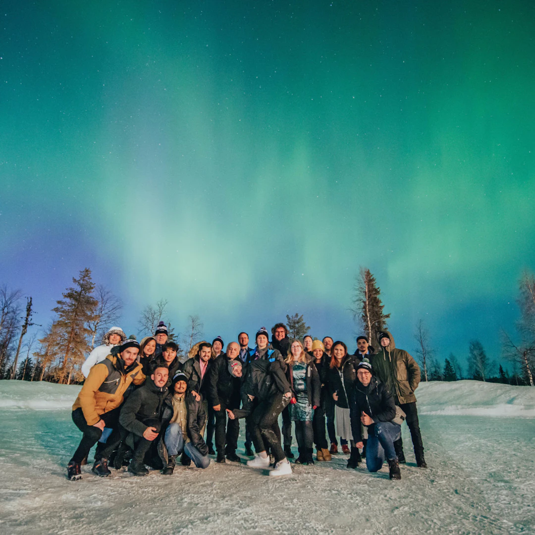 Group photo of Hidex stadd and distrubutors in Levi, Finland