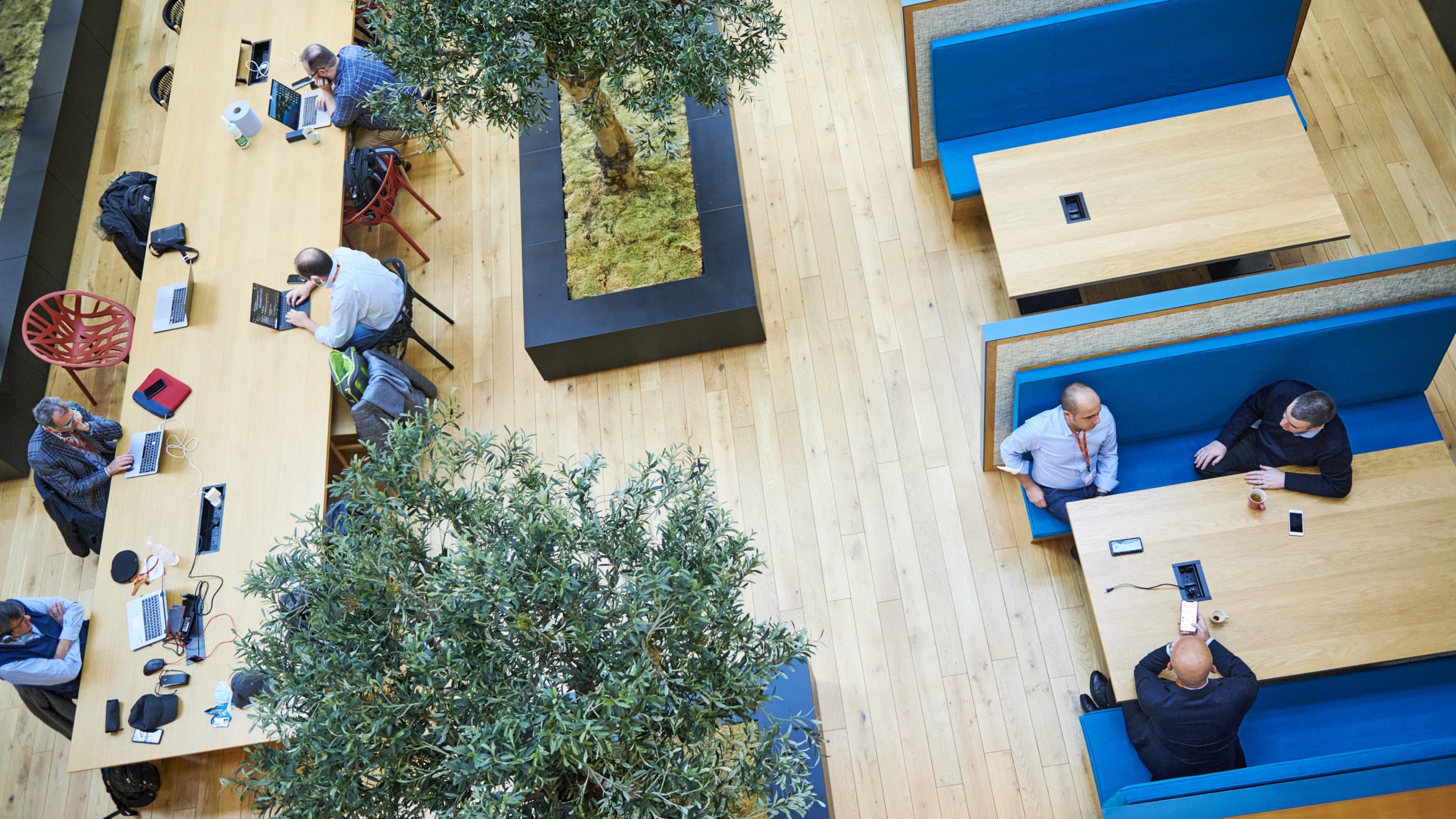 people sat separately at different desks