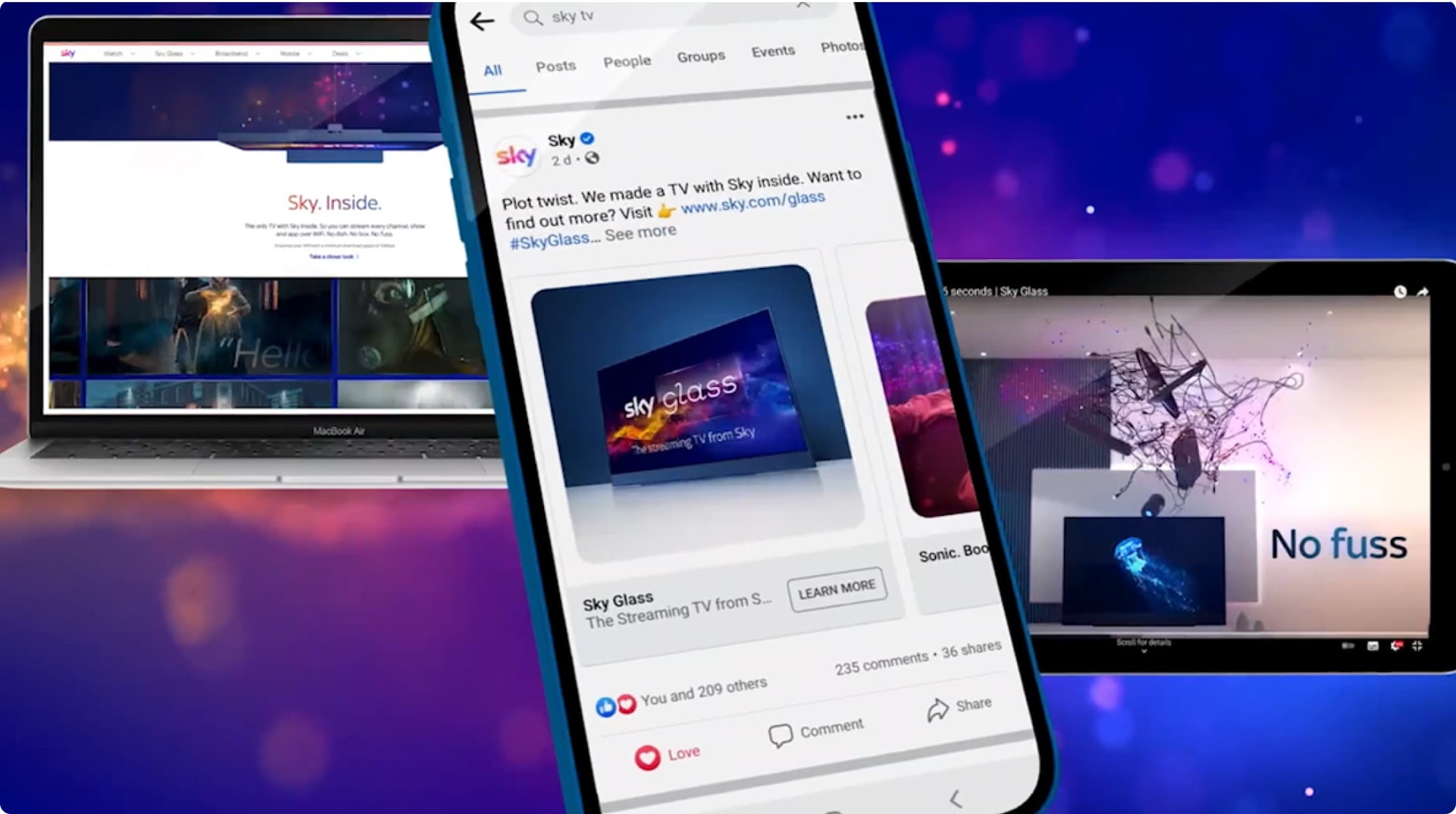 design mock up of a phone, laptop, and tablet using Sky effects