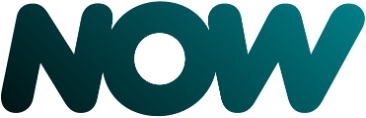 NOW logo in bold, dark teal rounded letters on a transparent background.
