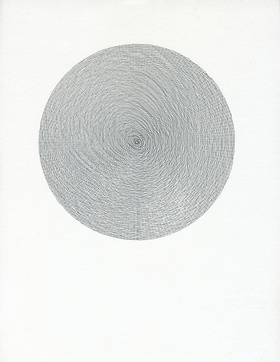 A drawing of many concentric shapes, creating a wave like pattern