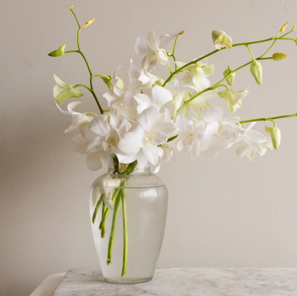 Vase of flowers on a marble table