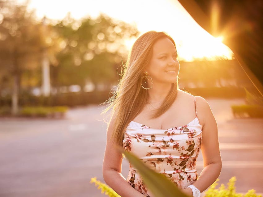 Woman running happily