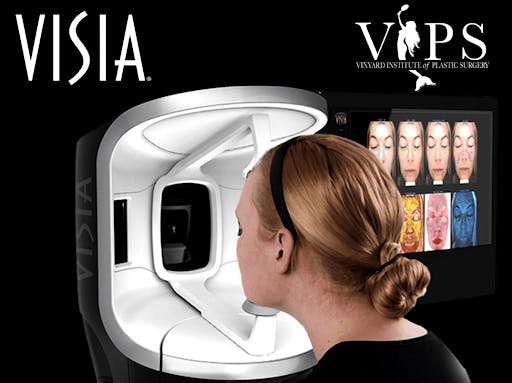 Woman receiving Visia facial scan