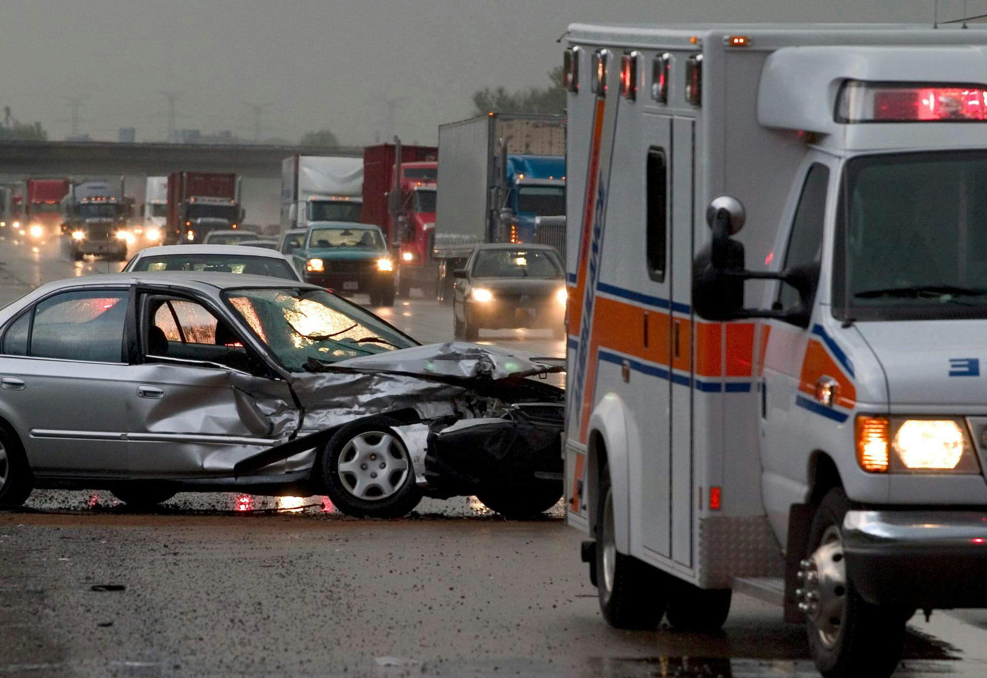 car in a crash on freeway