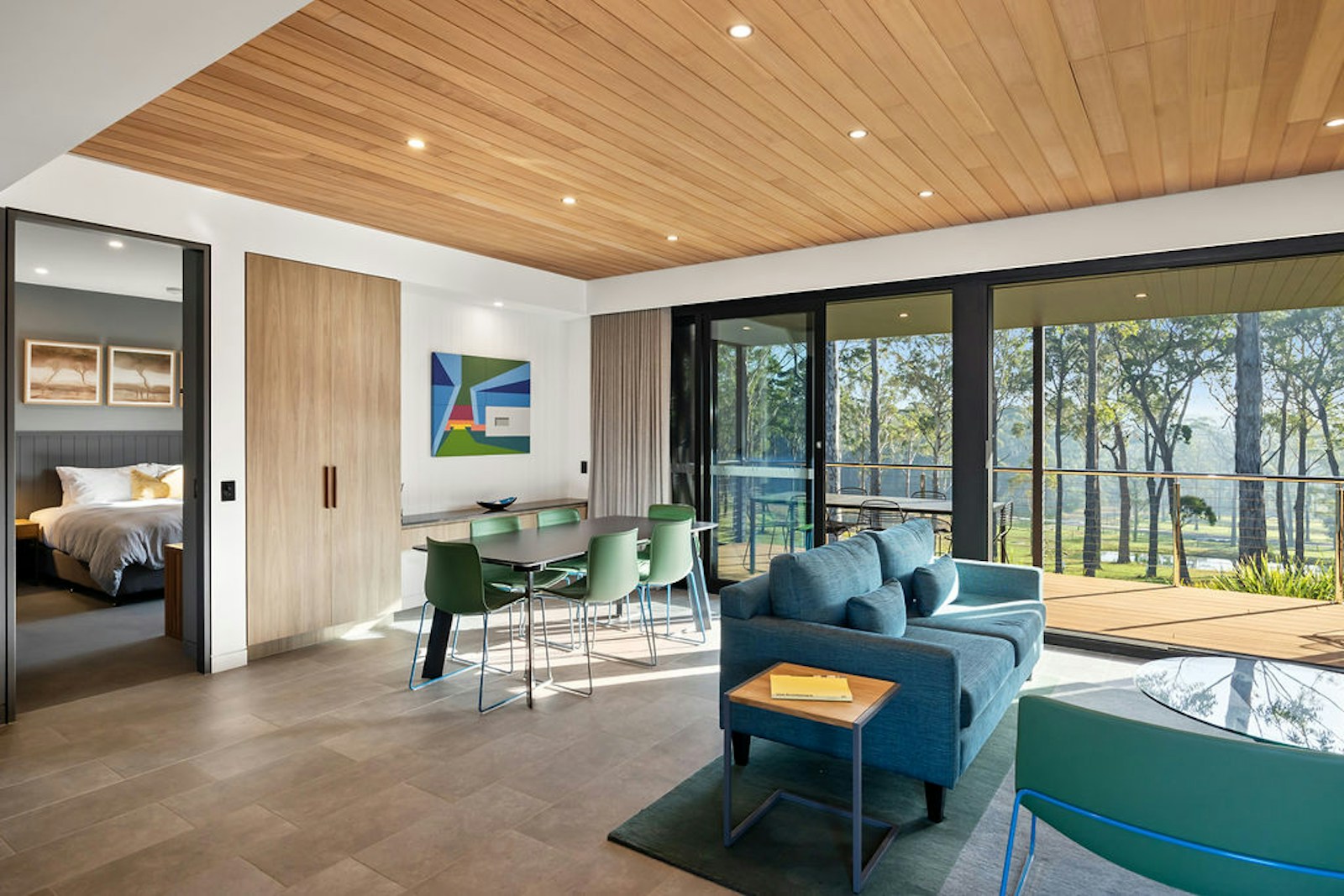 Open-plan living and dining area in the two-bedroom Pavilion at Willinga Park