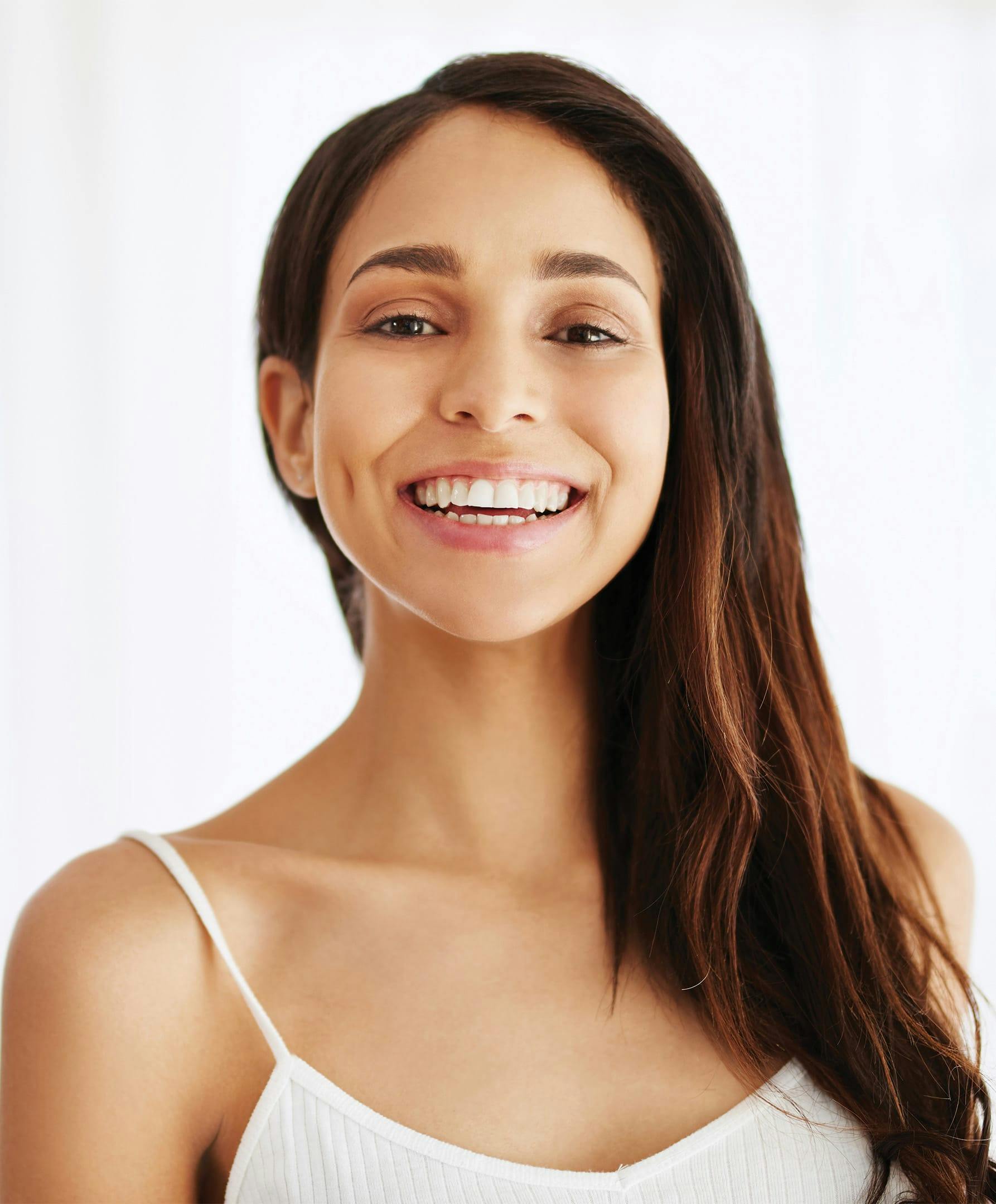 Woman Smiling with Beautiful Skin Texture