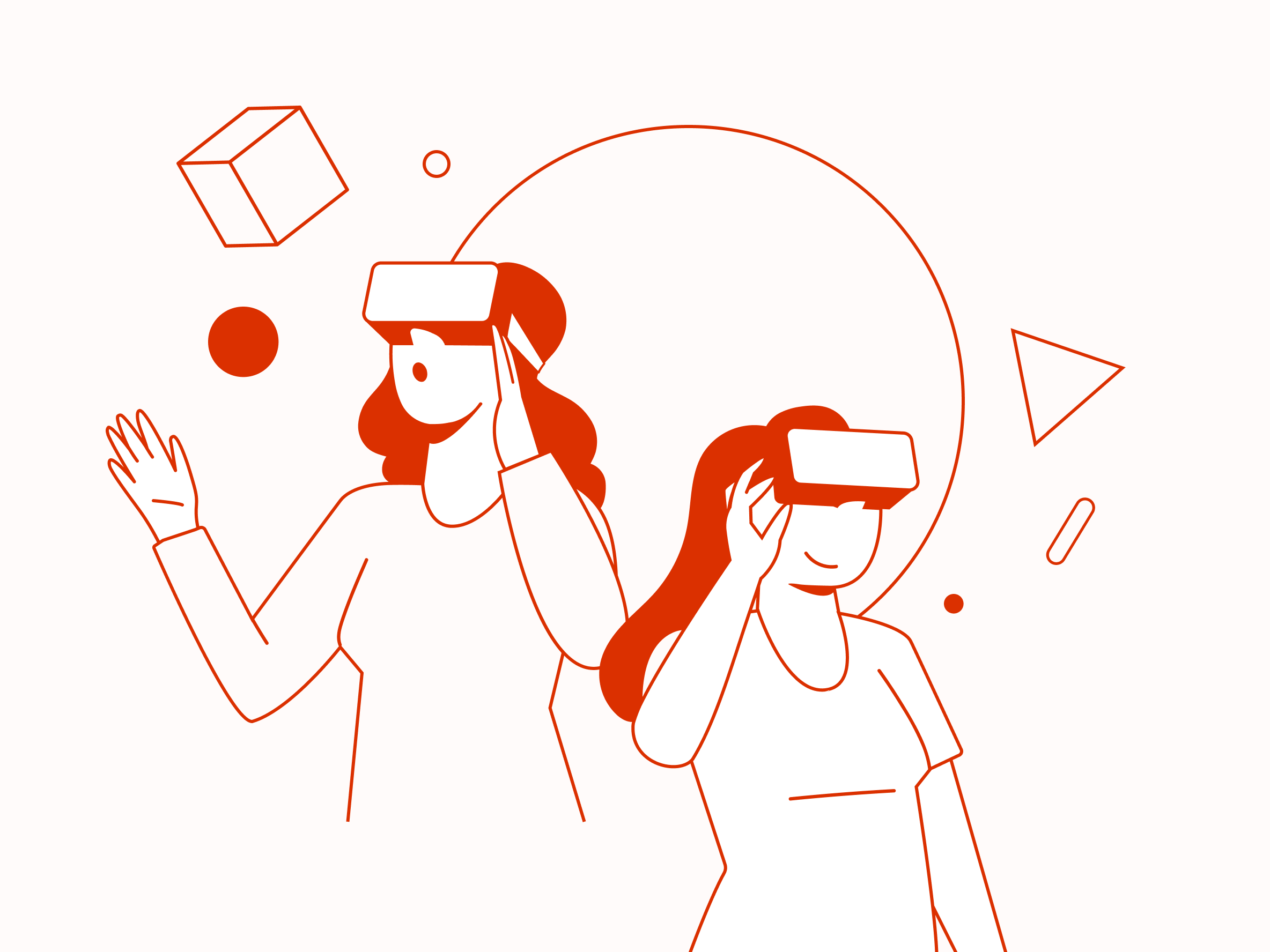 Illustration of two people wearing VR goggles