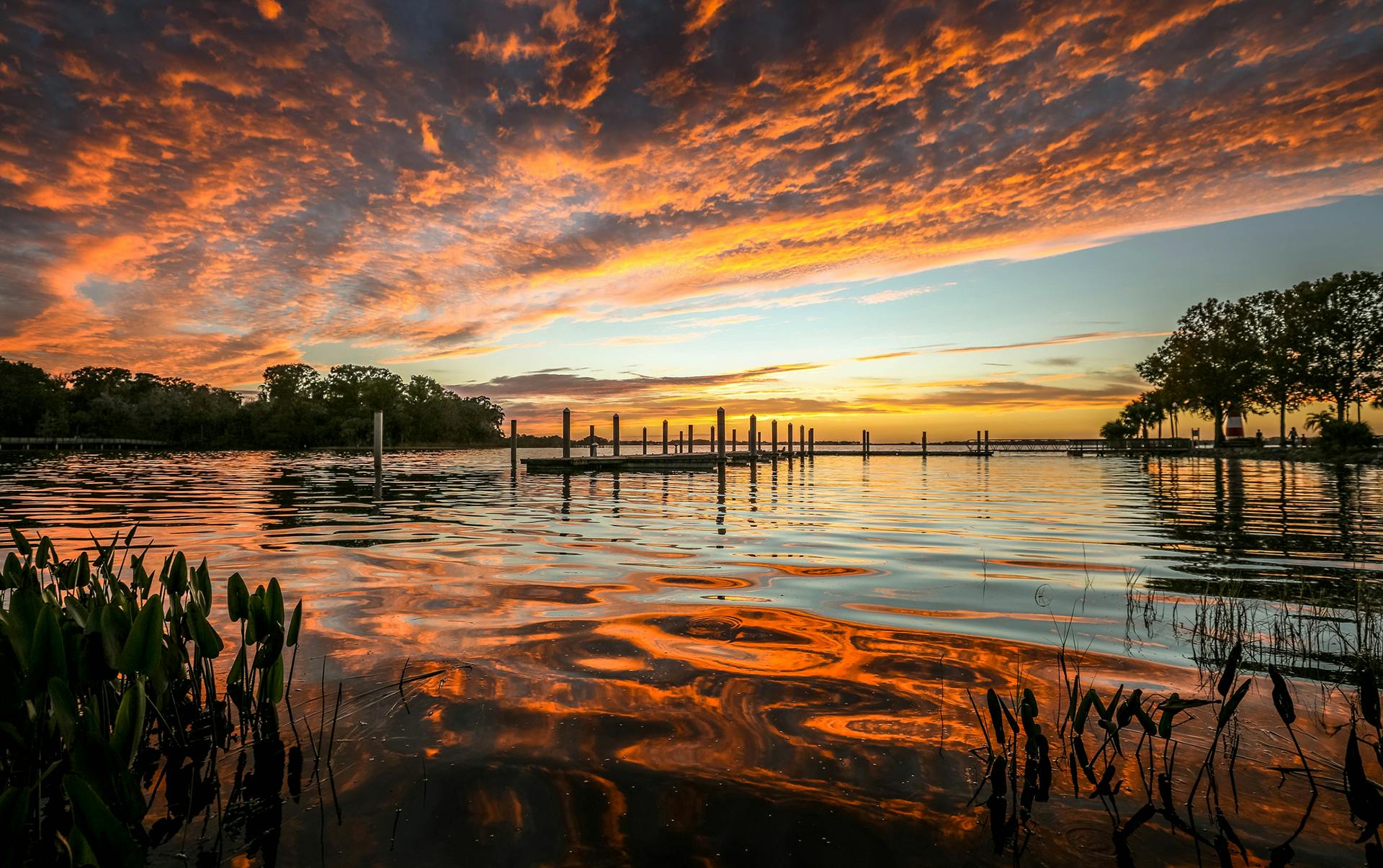 empty pier at sunset