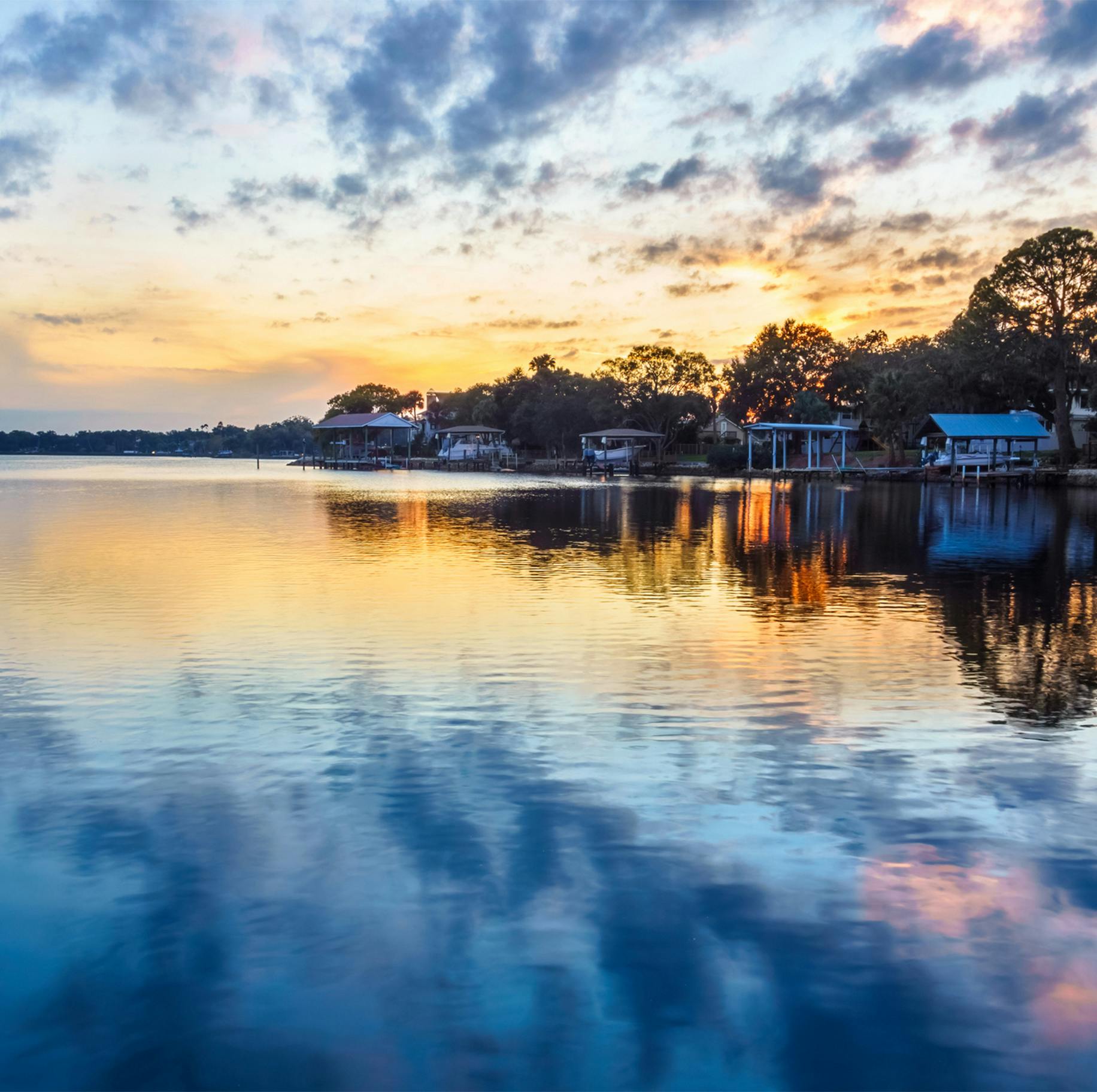 private docks at sunset