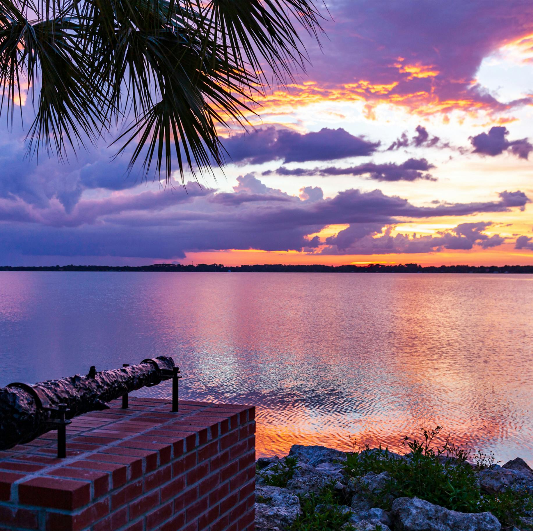 cloudy sunset over lake