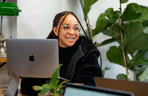 Woman smiling happily