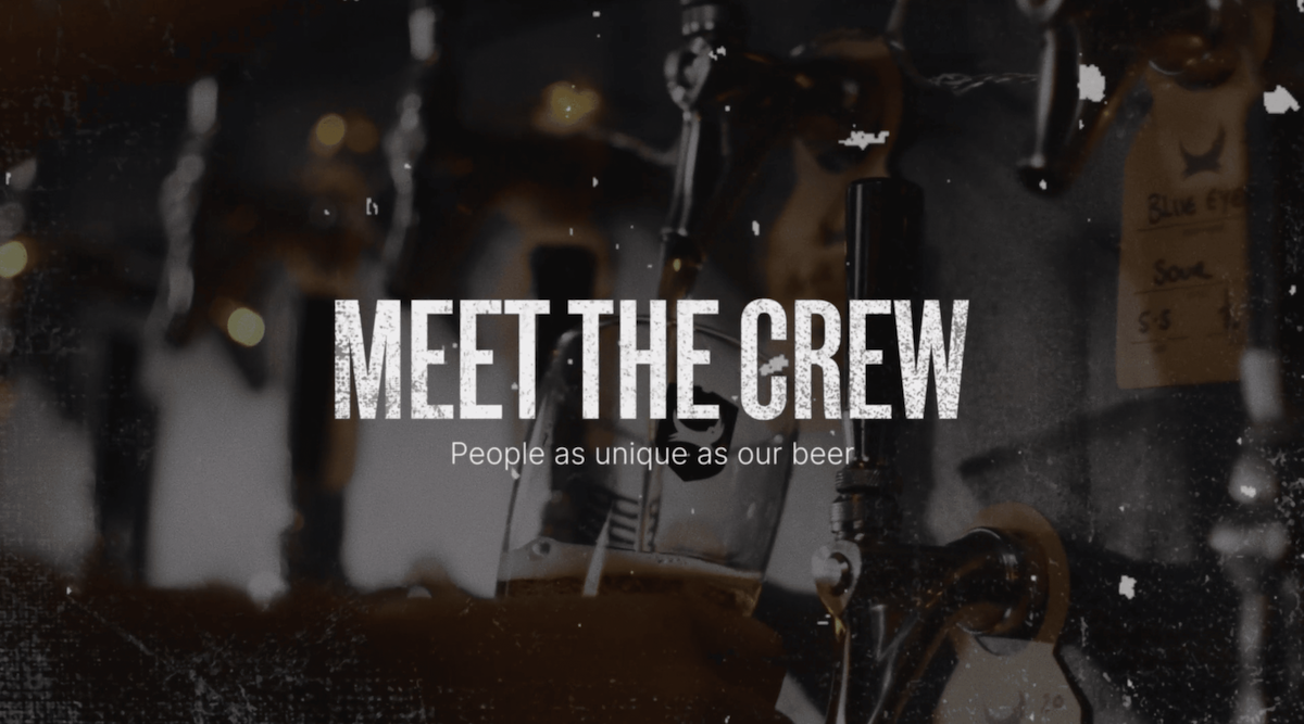 A video still of someone pouring a drink, title says 'MEET THE CREW'