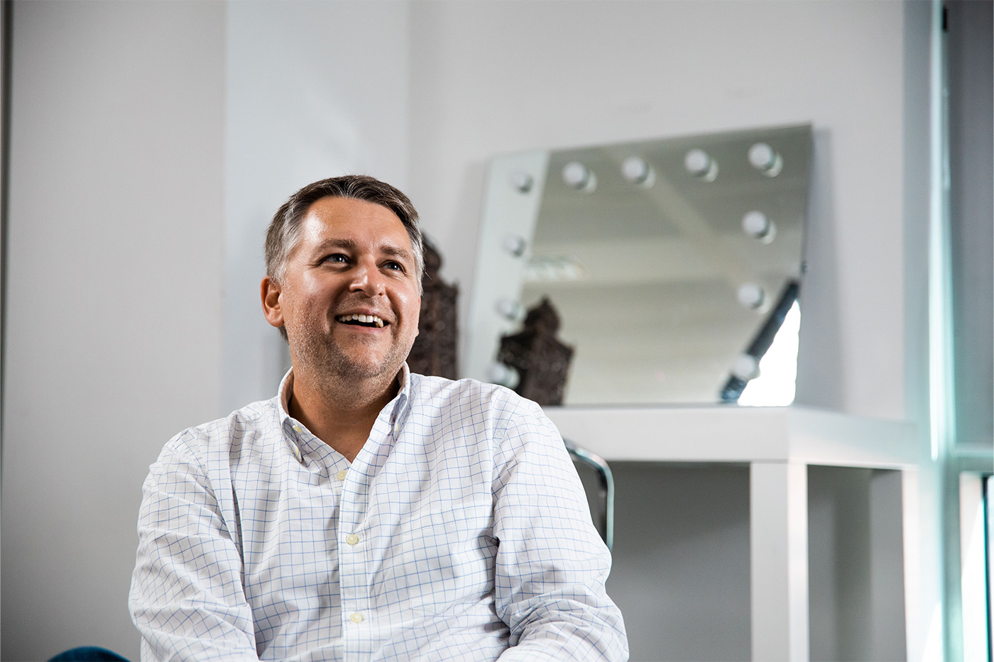 Man being interviewed at L'Oréal