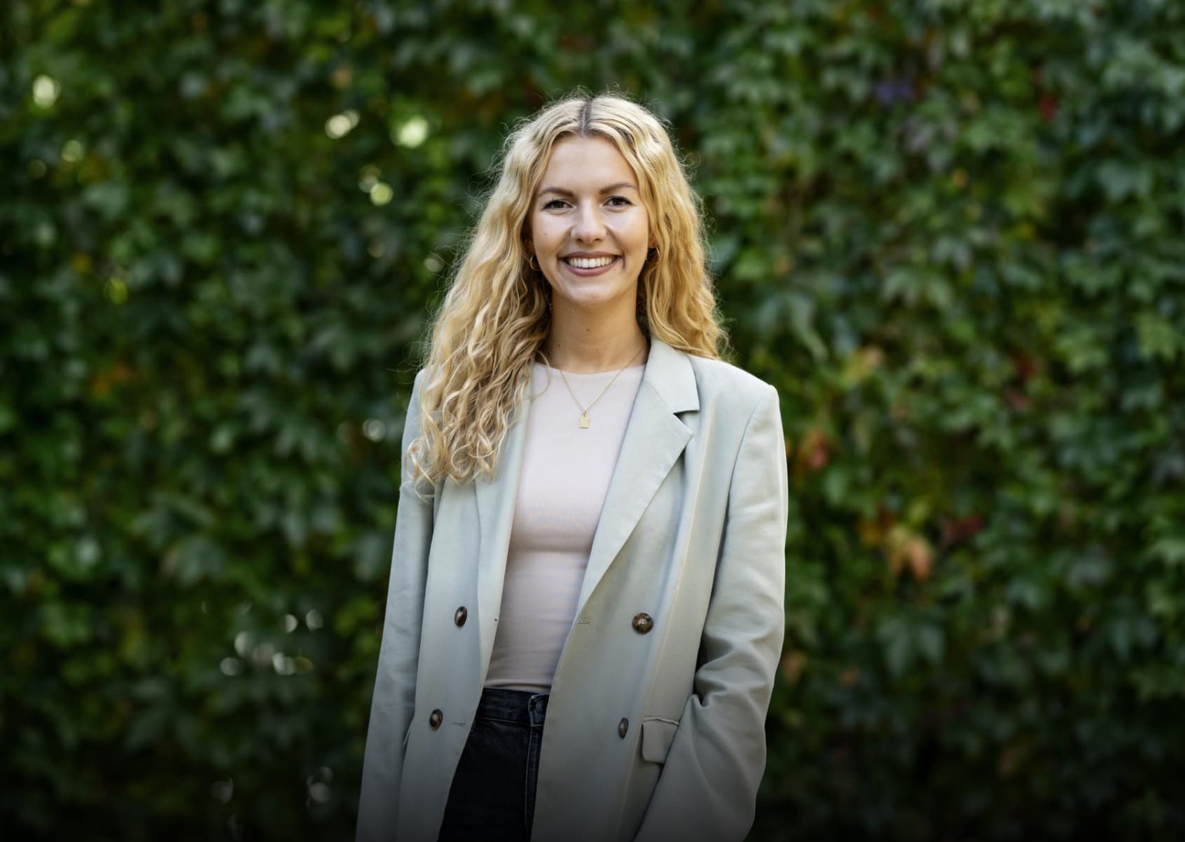 Blonde girl smiling