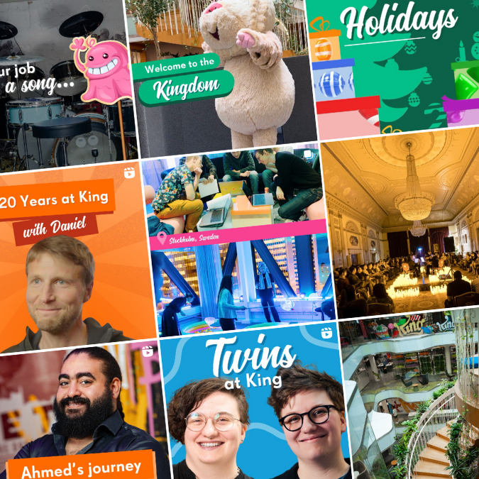 Collage of celebrations, throwbacks, and workplace moments at King.