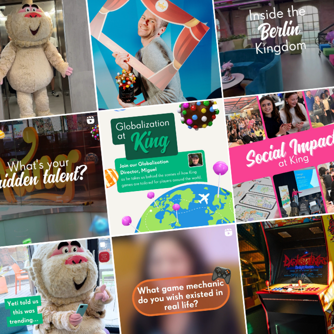Collage of celebrations, throwbacks, and workplace moments at King.