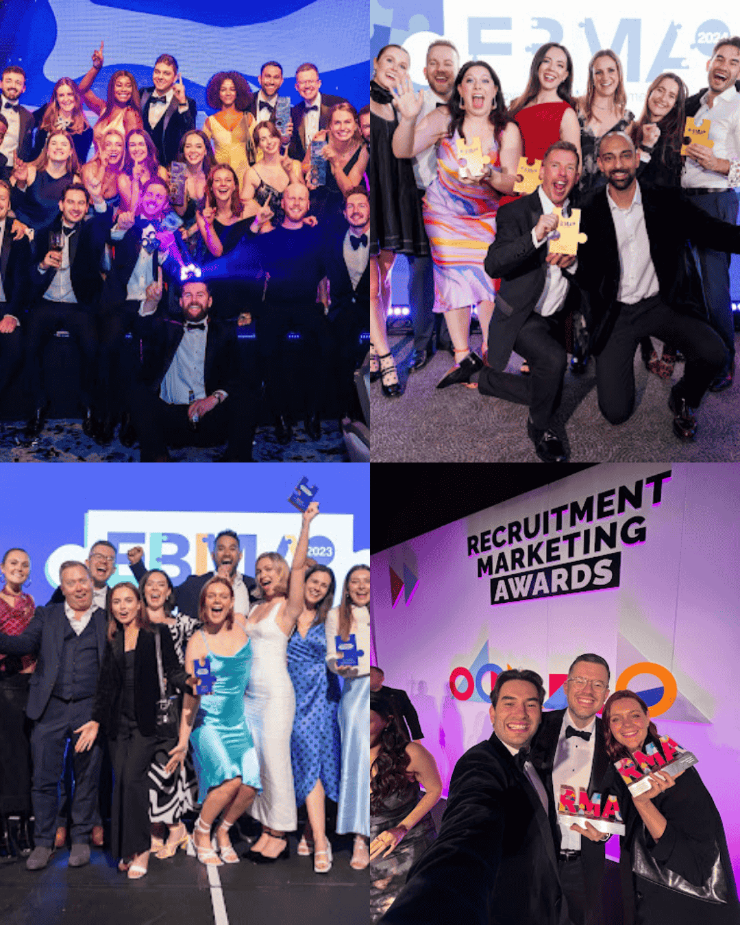 Group photos of the Wiser team at various awards ceremonies