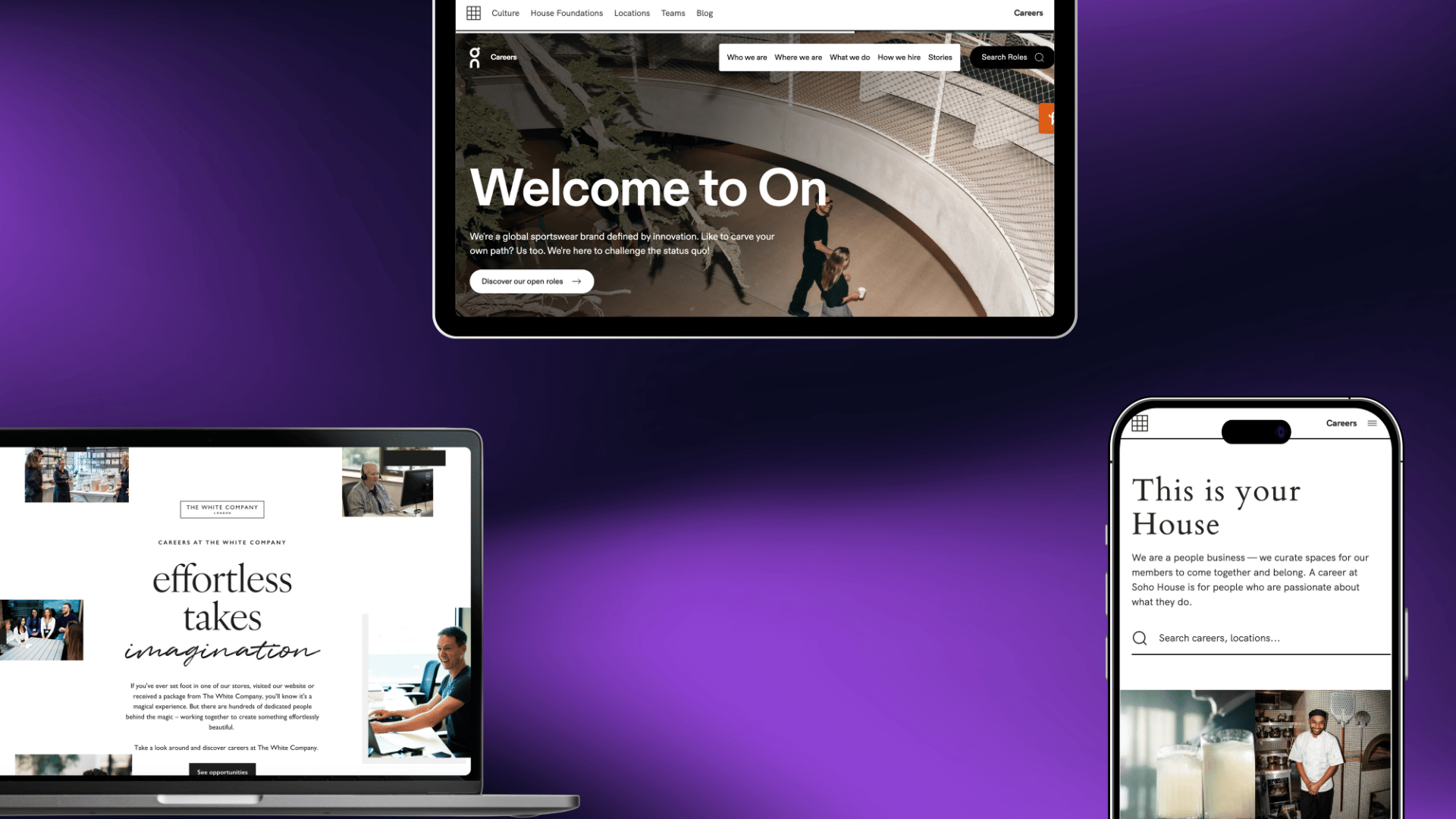 Screenshots of careers websites