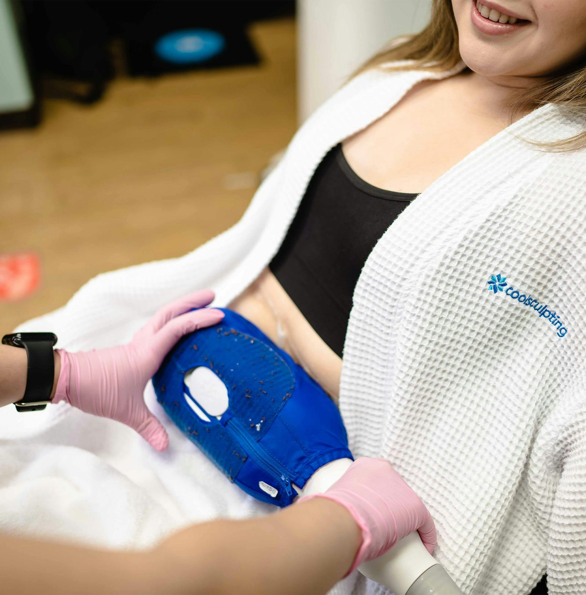 client in process of coolsculpting