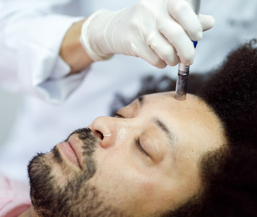 man mid-procedure on microneedling