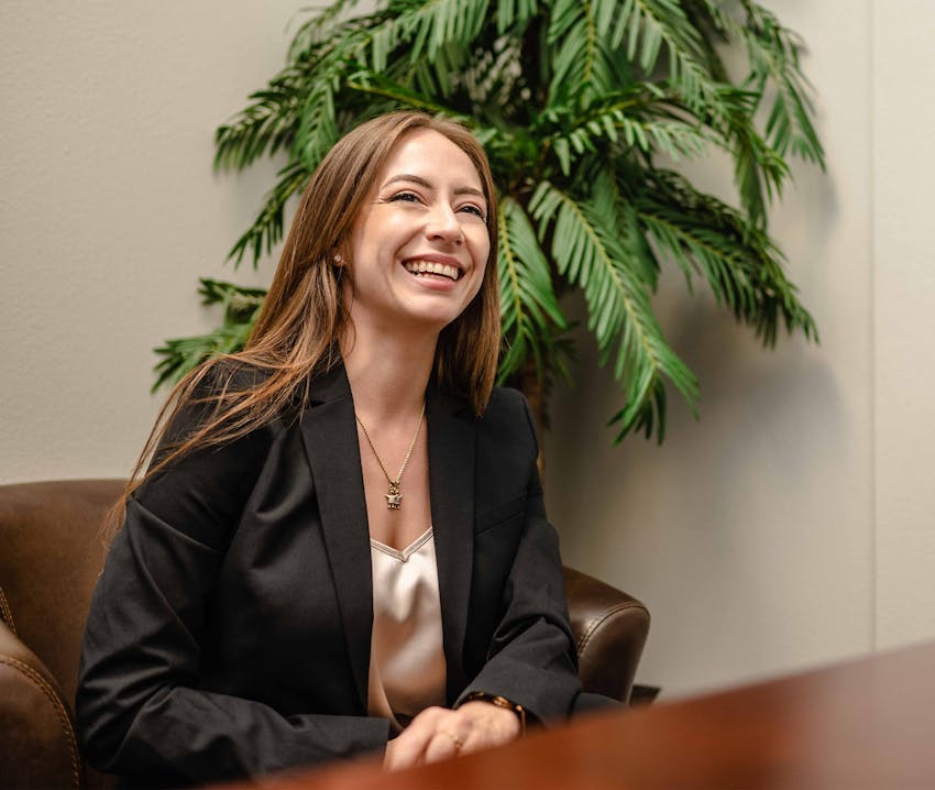 client smiling in chair