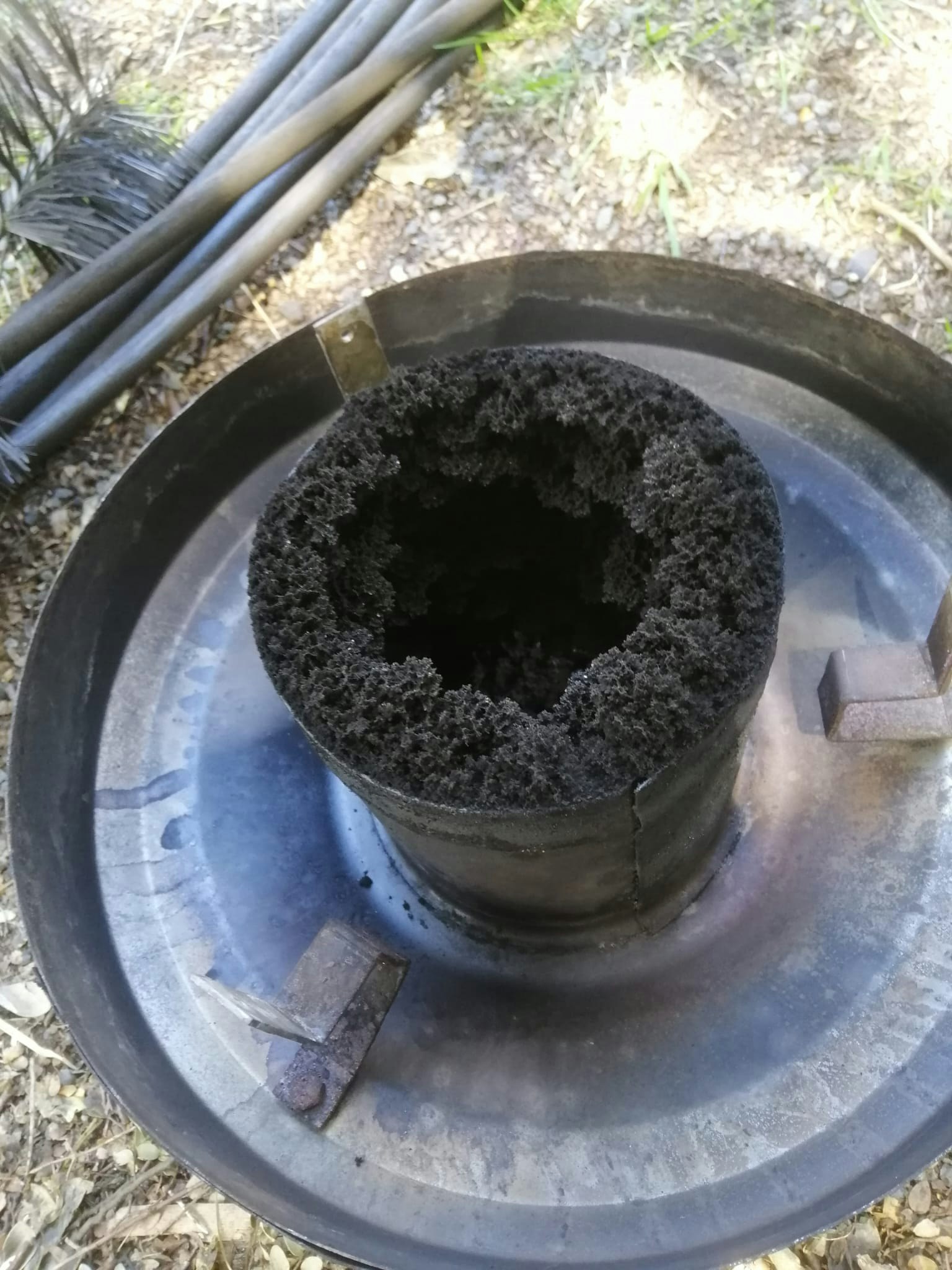 Above view of soot filled chimney