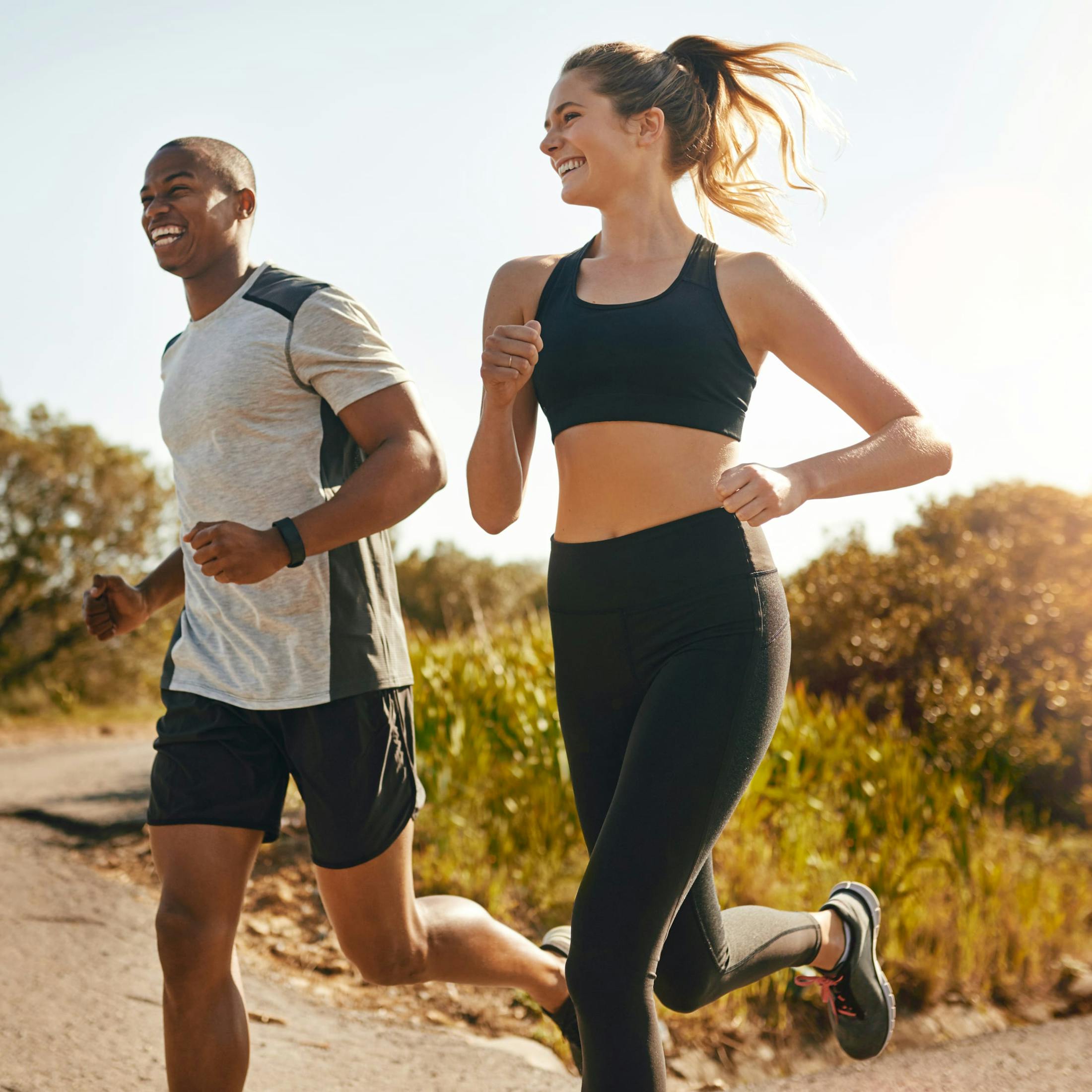 Woman and man jogging