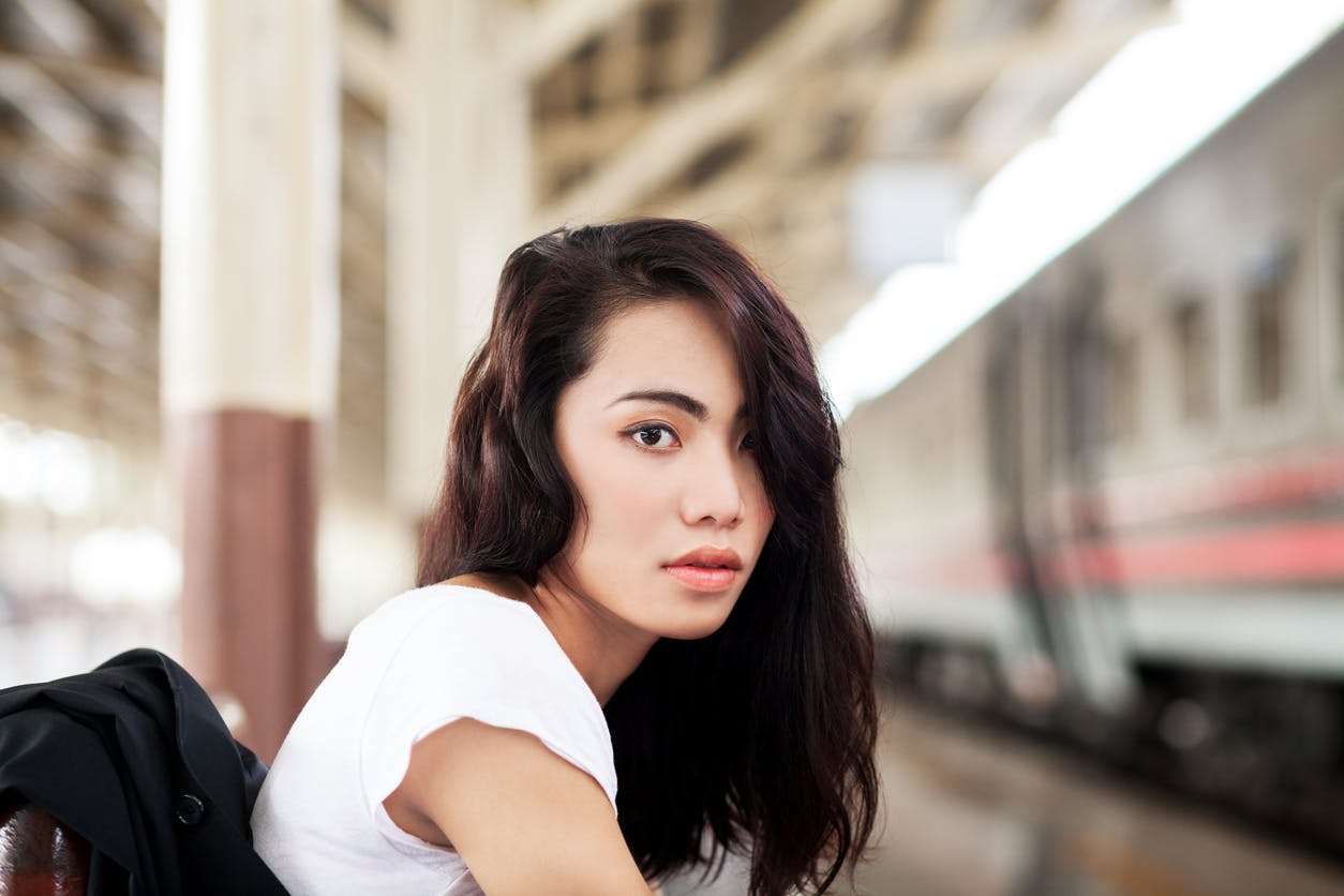 transgender model waiting for the subway