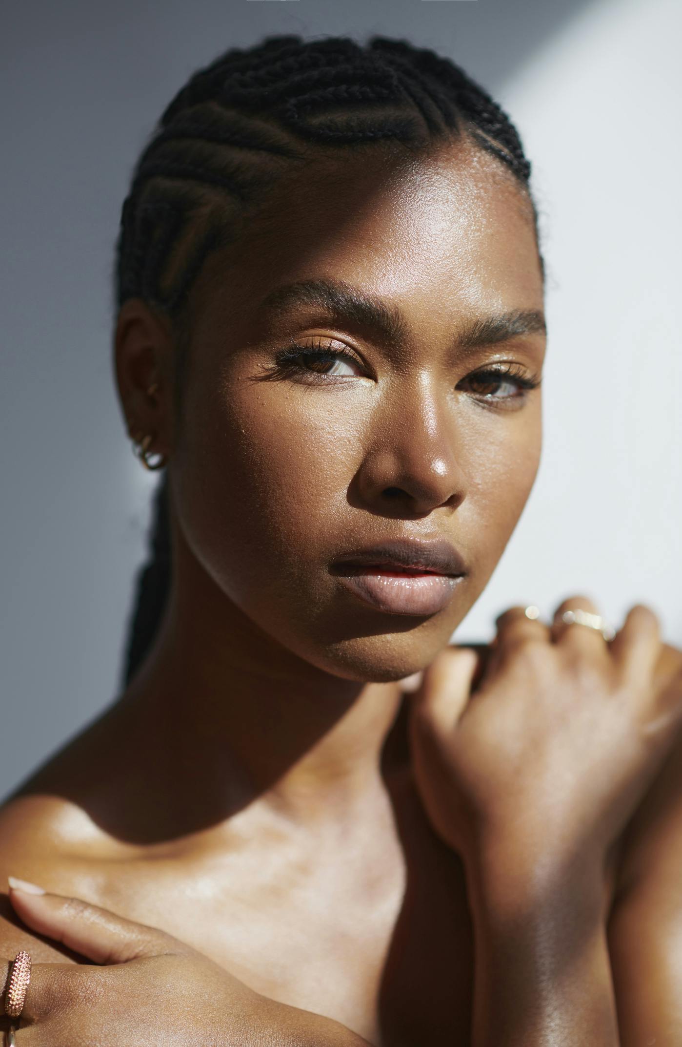 african american model with half a shadow on her face
