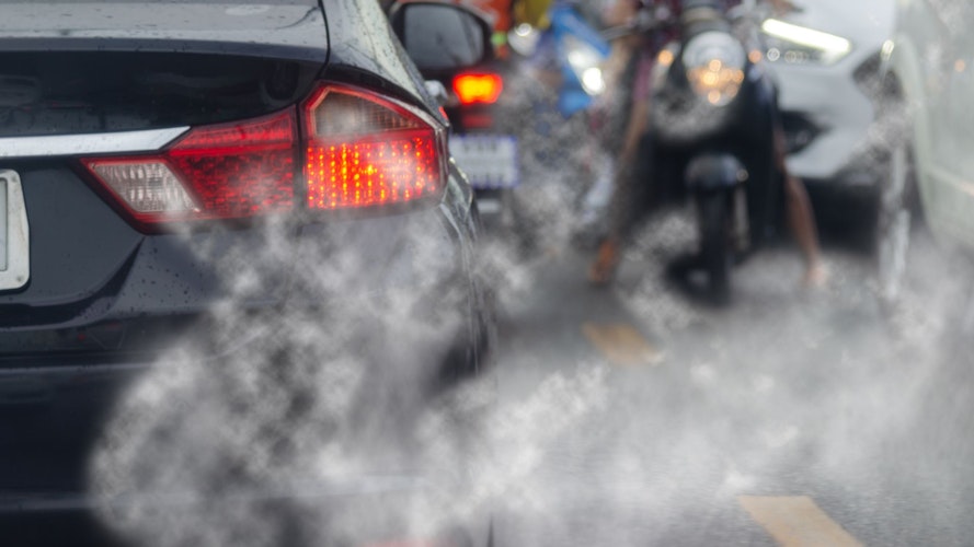 A car and exhaust fumes