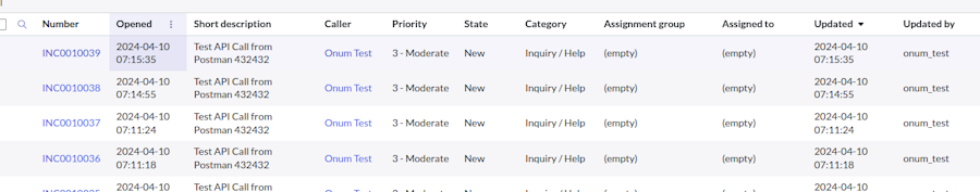 incident list ServiceNow