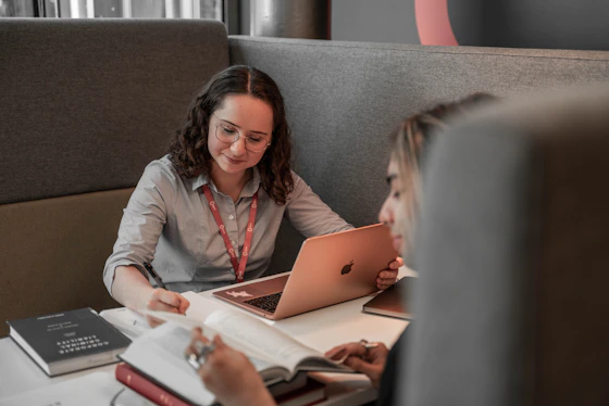 A recruitment adviser speaking to a student
