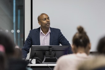 Lecturer speaking in class