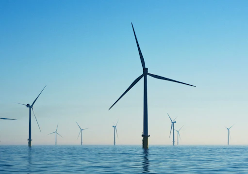 A series of wind turbines in the sea