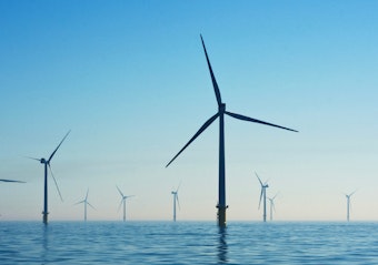 A series of wind turbines in the sea